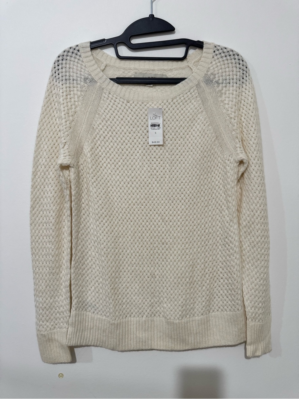 LOFT Cream Textured Crewneck Sweater